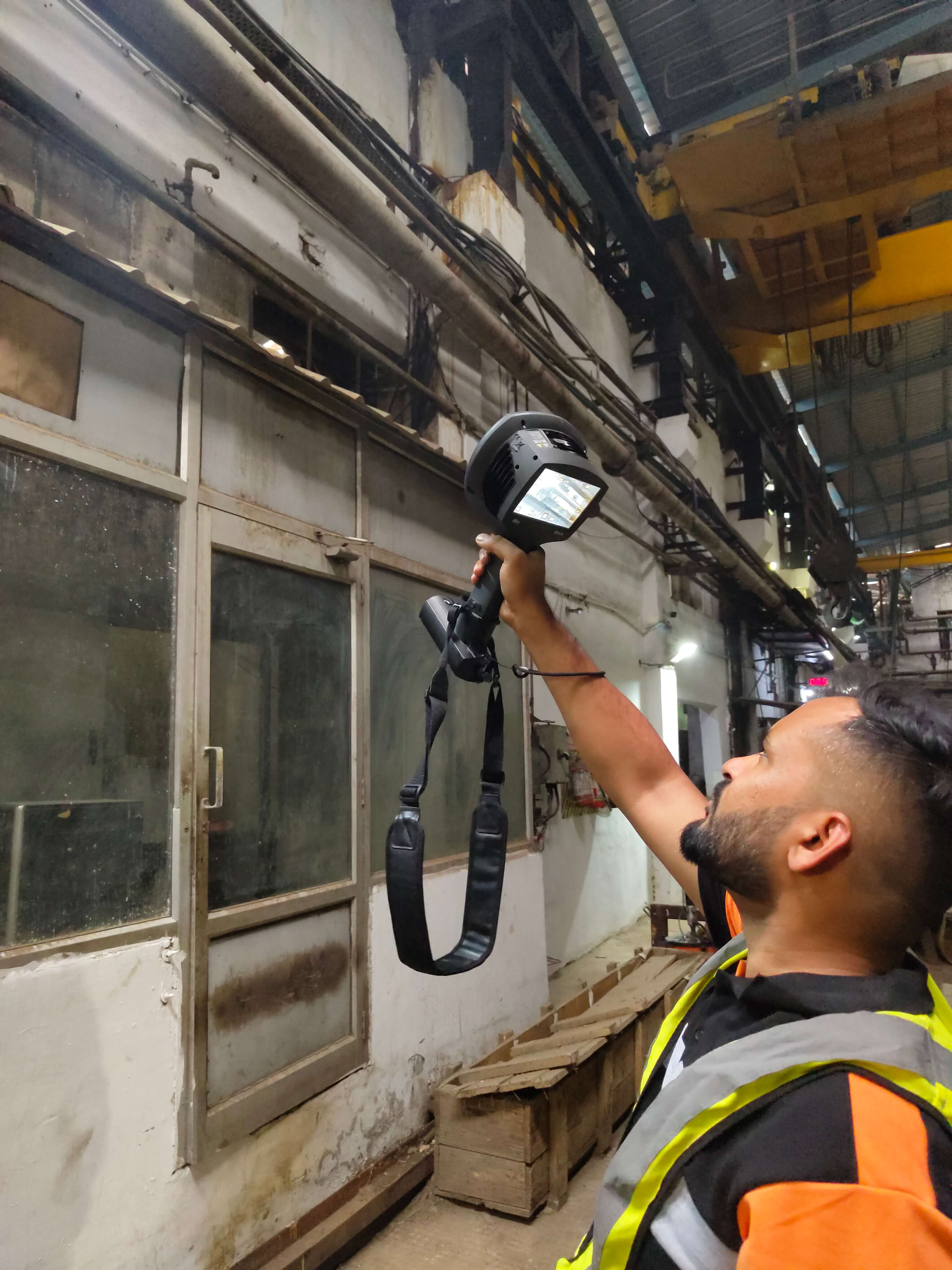 Engineer analyzing compressed air system